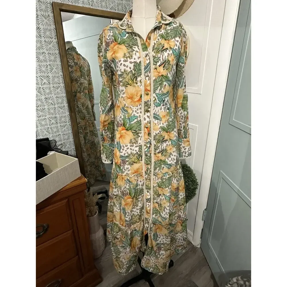 Bergdorf Goodman Aqua Blu Australia Dahlia Helena Button-Front Maxi Dress Small - Picture 3 of 11